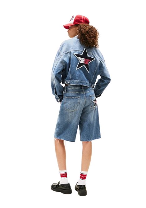 Giacca crop Tommy Girl oversize in denim con logo Tommy Hilfiger | DW0DW214331A4